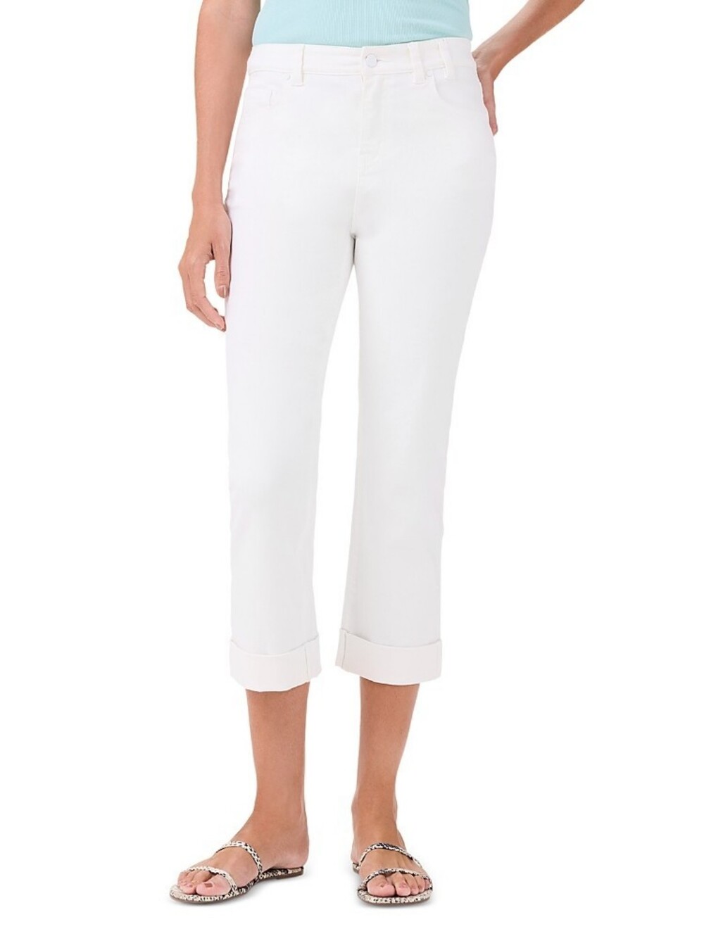 Nic+Zoe Mid Rise Cuffed Straight Jeans in Paper White Sz 30